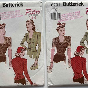Retro '43 Misses' Vintage Blouse Butterick 6701 Sewing Pattern UNCUT Available in Sizes 12-14-16 OR 18-20-22, Square Neckline, Back Peplum