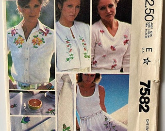 Vintage 70's Floral Embroidery Transfers, 14 Motifs, Bee, Ladybug, Morning Glory, Flowers, Berries, Leaves McCall's 7582 Pattern UNCUT