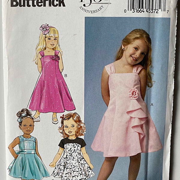 Children's, Girl's Easy Dress Butterick BP258 Sewing Pattern UNCUT Sizes 2-3-4-5 Flounce, Party, Flower Girl, Holiday 5980