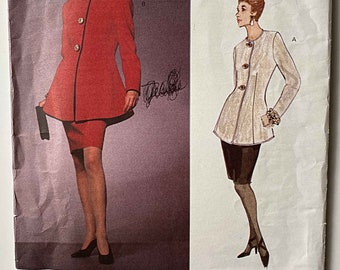 RARE Vintage 90's Designer Genny Misses' Jacket & Skirt, Peplum, Suit Vogue 1225 Sewing Pattern UNCUT Sizes 12-14-16