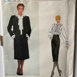 Vintage Yves St. Laurent Jacket, Romantic Ruffle Blouse & Slim Skirt, Suit Vogue 2338 Sewing Pattern UC Misses Sz 6 Designer Paris Original