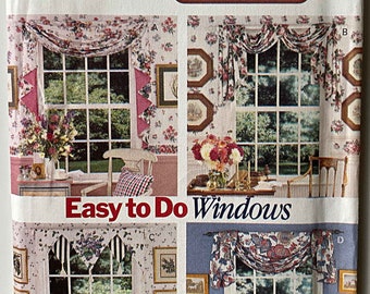 Vintage 90's Waverly Easy to Do Window Treatments, Valances, Scarves 4 Variations Butterick 3395 Pattern UNCUT, Tassels