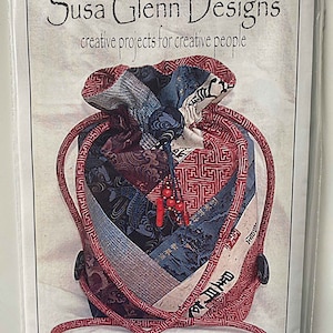 RARE Drawstring Back Pack Kit with Natural Accents Susa Glenn Designs Sewing Pattern UNCUT Accessories, Beaded Tassel, Hand Bag, Tote, Purse
