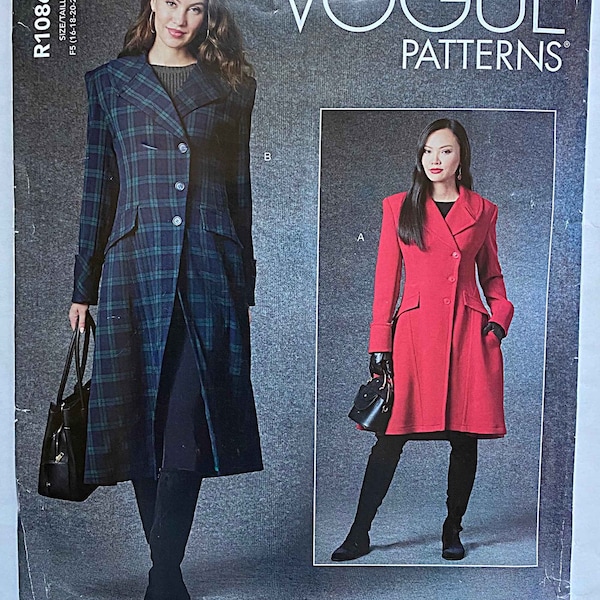 Misses' Fitted Coats Vogue R10863 1752 Sewing Pattern UNCUT Size 16-18-20-22-24 V1752