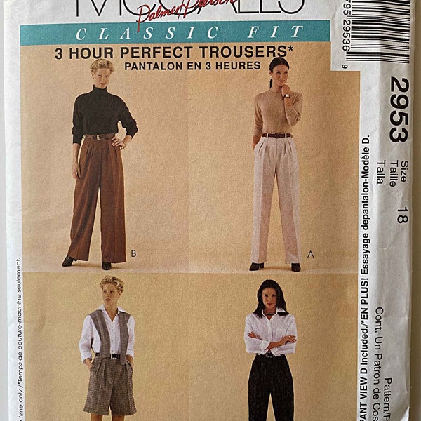 Classic Fit Misses' 3 Hour Perfect Trousers Pants, Shorts and Fitting Shell, Palmer Pletsch McCall's 2953 Sewing Pattern UNCUT Sizes 18