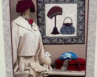 RARE Vintage Sunday Drive Wall Hanging Quilt Pattern by Elle Colquitt The Picket Fence 20"x 20 1/2" Appliqué Hat Purse Hatstand