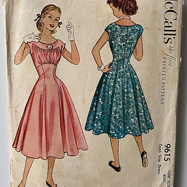 RARE Vintage Retro 50's Party Dress Teen Girls' Sewing Pattern CUT/Complete Size 10 Bust 28"