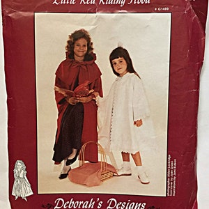 RARE Vintage Little Red Riding Hood Lined Cape With Hood or Collar Deborah&#39;s Designs #G1489 Sewing Pattern UNCUT Children&#39;s Sizes S-M-L 3-12