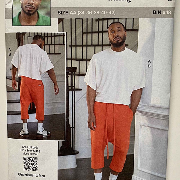 Norris Danta Ford Men's Knit Top & Drop Crotch Joggers, Pants Know Me Mimi G ME2048 Sewing Pattern UNCUT Available Sizes 34-42 OR 44-52