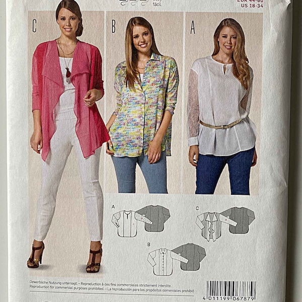 Women's Easy Blouse & Jacket Burda 6787 Sewing Pattern UNCUT Sizes 18-34, Plus Size