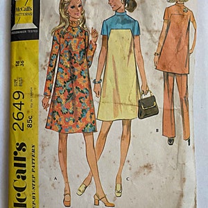 Vintage 70's Misses' Maternity Dress, Tunic Top & Pants McCall's 2649 Sewing Pattern Size 14 Cut/Complete, Bust 36", Color Block