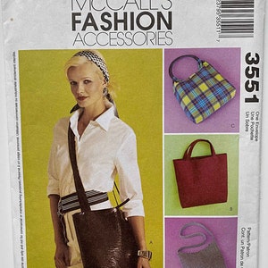 Fashion Accessories, Fabric Bags McCall&#39;s 3551 Sewing Pattern UNCUT Tote, Crossbody, Purse