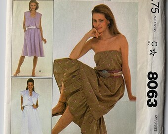 Vintage 80's McCalls 8063 Sewing Pattern Misses' Jacket & Dress, UNCUT Size Petite 6-8, Sundress, Summer