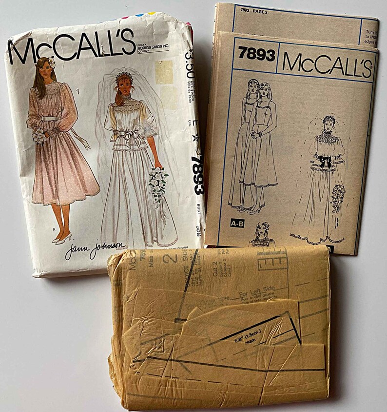 Vintage 80's Jann Johnson Misses' Wedding Gown or Bridesmaid Dress & Slip McCall's 7893 Sewing Pattern UNCUT Size 6, Bridal image 3