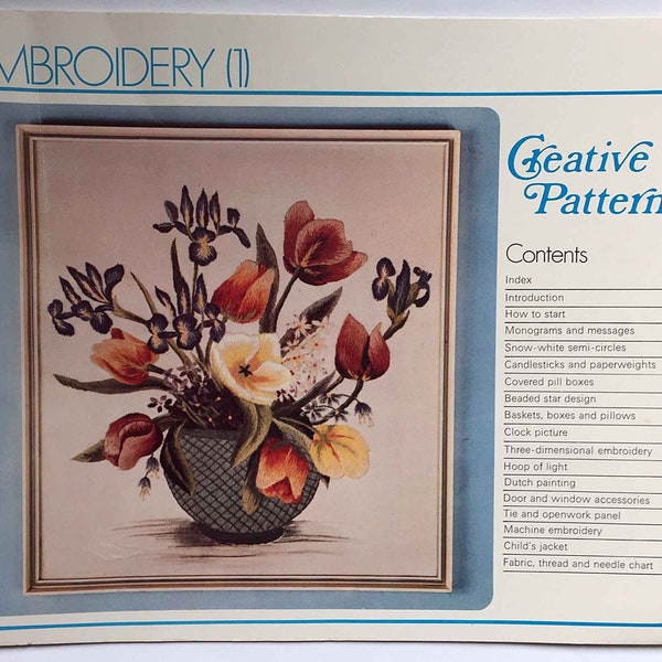 Vintage 1975 Embroidery Book 1 Creative Patterns, Monograms, Baskets, Pill Boxes, Paperweights, Machine Embroidery, 3D Embroidery, Beading