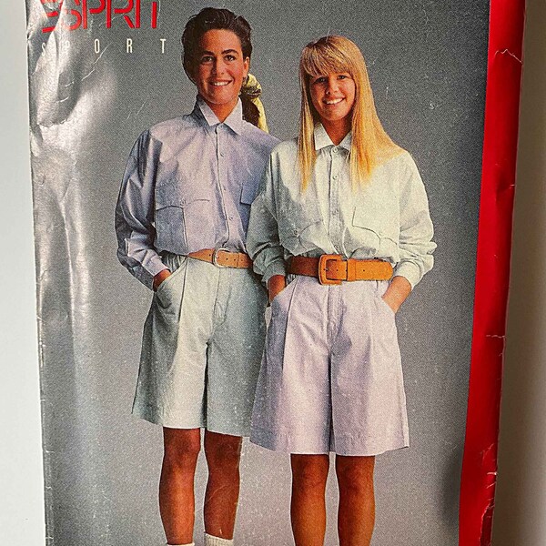 RARE Vintage 80's Misses' Esprit Sport Shirt & Shorts Butterick 6221 Sewing Pattern Sizes 12-14-16 CUT/Complete, Preppy