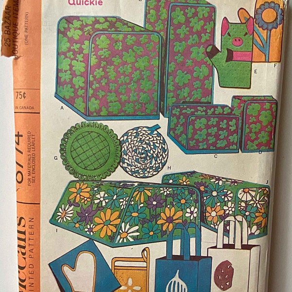 Vintage 60's Fabric Accessories Pot Holder Clothes Pin Bag, Tea Cozies, Ironing Board Cover Appliance Covers McCall's 8774 Sewing Pattern UC