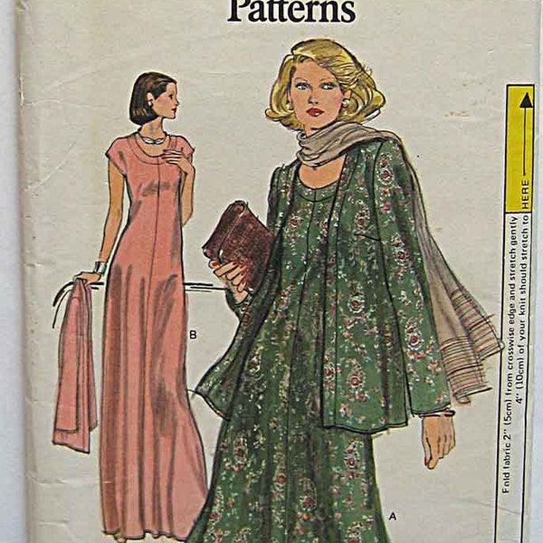 Vintage 70's Misses' Easy Half Size Dress in 2 Lengths and Jacket, Evening Length, Maxi Vogue 9627 Sewing Pattern UC Size 22 1/2, Bust 45"