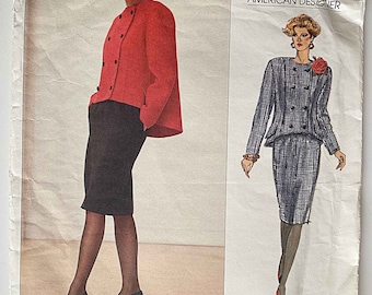 RARE Vintage 80's Geoffrey Beene Misses' Jacket & Skirt, Suit Vogue 2369 Sewing Pattern UNCUT Avail in Sizes 8-10-12 OR 14-16-18