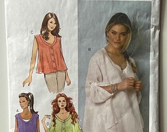 Misses' Fast & Easy Top Butterick 6056 Sewing Pattern UNCUT Sizes L-XL-XXL (16-26) B6056, Uneven Hem, Tunic Top