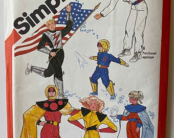 Vintage 80's Unisex Children's Halloween Costumes Space, Jumpsuit Cape Astronaut, Super Hero Simplicity 5299 Pattern Size Boys', Girls 10-12