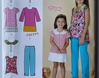 SUEDEsays Child's Girls', Teens Color Block Dress, Tunic Top, Pants, Detachable Collars Simplicity 1704 Sewing Pattern UNCUT Sizes 7-14