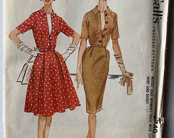 RARE Vintage 60's Women's Dress with Slim or Full Skirt and Dickey McCall's 5740 Sewing Pattern UNCUT Size 40, Bust 42"