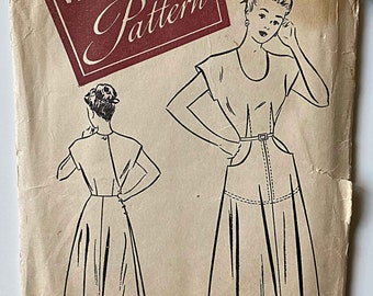 RARE Vintage 1940's Misses' Work-About Utility House Dress, Back Wrap, Clothespin Pocket Woman's Day 3141 Sewing Pattern UNCUT Size 20