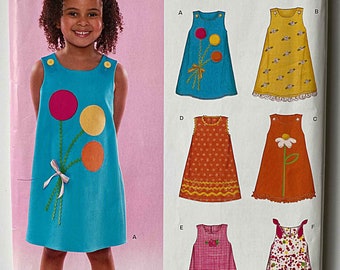 Children's Girls' Easy Summer Dresses, Sun Dress, Balloon Appliqué New Look 6504 Sewing Pattern UNCUT Sizes 3-8