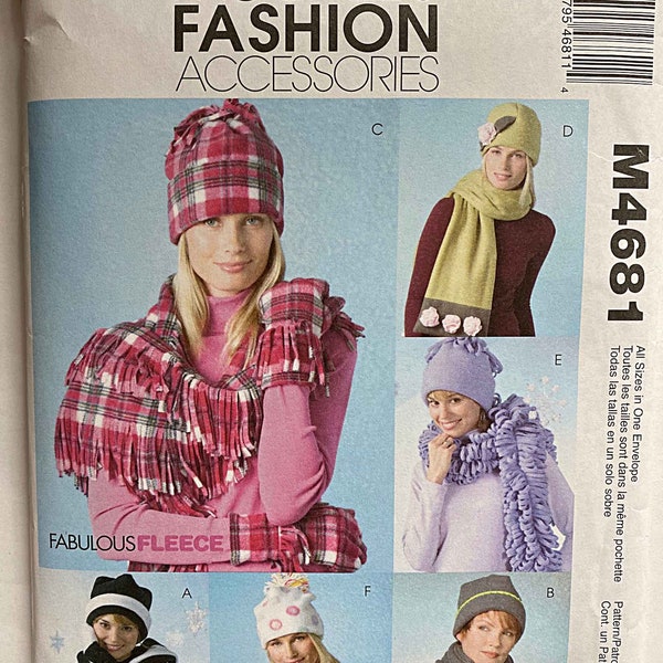 Misses' Accessories Fleece Hats, Scarves, Fold-Back Mittens McCall's 4681 Sewing Pattern UNCUT Winter