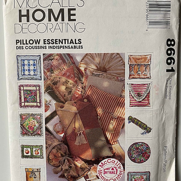 Vintage Pillow Essentials McCall's 8661 Sewing Pattern UC Neck Roll, Round, Square, Envelope, Rectangular Fringe Buttons Tassels Embellished