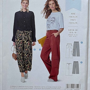RARE Misses&#39; Easy Pants in 2 Lengths Burda 6250 Sewing Pattern UNCUT Sizes 8-10-12-14-16-18, Cargo Pocket
