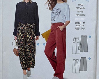 RARE Misses' Easy Pants in 2 Lengths Burda 6250 Sewing Pattern UNCUT Sizes 8-10-12-14-16-18, Cargo Pocket