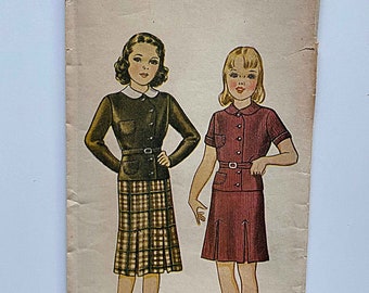 RARE Vintage 1920's Girl's Two-Piece Frock, School, Pictorial Review 7934 Sewing Pattern, UNCUT Sz 10, Bust 28"