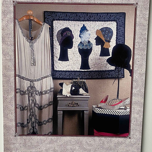 RARE Vintage Jewels of the Night Wall Hanging Quilt Pattern by Elle Colquitt The Picket Fence 24"x 28 1/2" Appliqué Hats, Headpieces Flapper