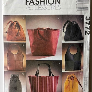Handbags, Drawstring Bag, Tote, Purse, Accessories, Bags McCall&#39;s 3772 Sewing Pattern CUT/COMPLETE