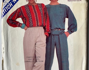 RARE Vintage 80's Misses' Pullover Top and Pull-on Pants Stitch n' Save McCall's 8213 Sewing Pattern PRECUT/Complete Sizes 6-8-10
