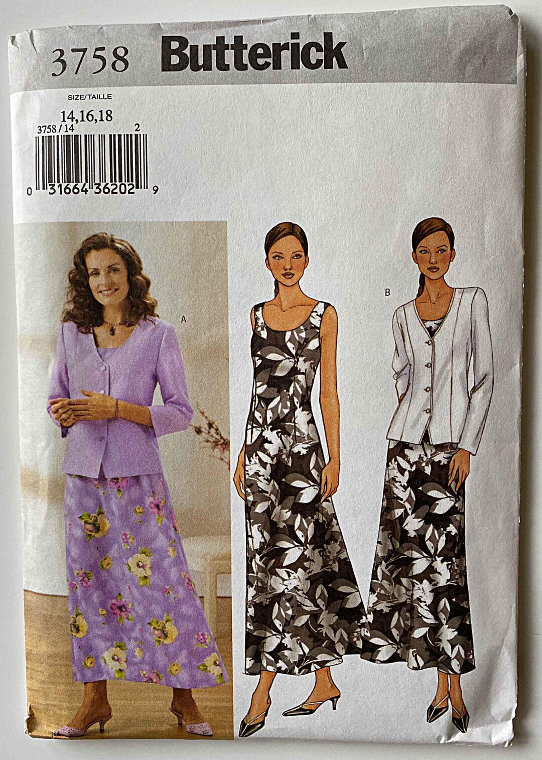 Misses' Easy Jacket & Dress, Butterick 3758 Sewing Pattern UNCUT Sizes ...