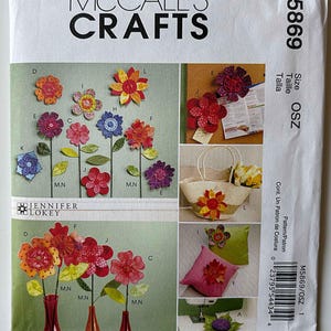 Fabric Dimensional Flowers, Pincushions, Embellishment McCall&#39;s 5869 Craft Pattern UNCUT, Jennifer Lokey M5869