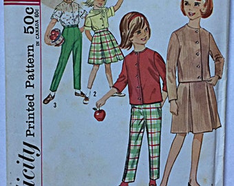 RARE Vintage 50's Girl's Pleated Skirt, Blouse, Pants and Scarf Simplicity 4660 Sewing Pattern UNCUT Children's Size 10