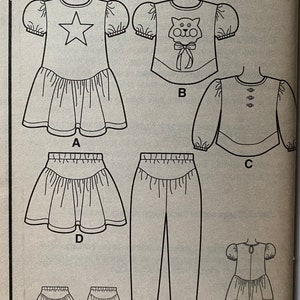 Toddler's, Girls, Children's, Easy To Sew Knit Dress, Top, Skirt, Pants, Cat, Star Appliqués Simplicity 7886 Sewing Pattern UNCUT Size 2-3-4 image 4