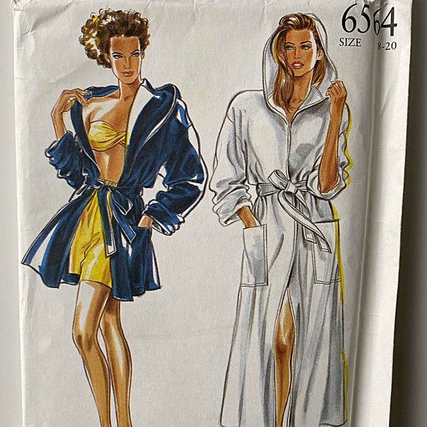 RARE Vintage Misses' Beach Coverup in 2 Lengths, Hooded Robe, Bandeau Top and Shorts Beachwear New Look 6564 Sewing Pattern UNCUT Sizes 8-20
