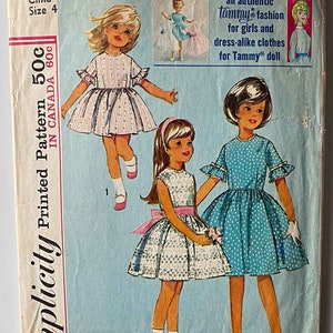 Vintage 60&#39;s Girl&#39;s Dress & Matching Dress for 12&quot; Tammy Doll Simplicity 5859 Sewing Pattern Size 4 CUT/Complete, Children&#39;s, Easter, Party
