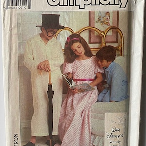 RARE Childrens Peter Pan Sleepwear Costumes Wendy John & Michael Simplicity 7834 Pattern UC Size Sm 2-4 Pjs Nightshirt Disney Footed Sleeper