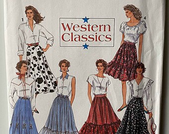 RARE Vintage 90's Misses' Western Classics Set of Skirts Simplicity 8193 Sewing Pattern UNCUT Sizes 6-8-10, Tiered, Ruffle, Flared, Circular