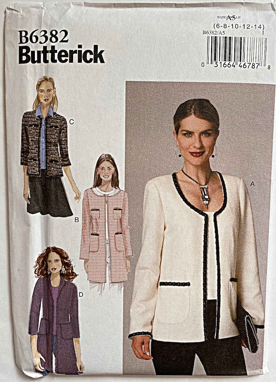 Butterick Ladies Easy Sewing Pattern 6382 Open Front Lined Jackets with Patch... 
