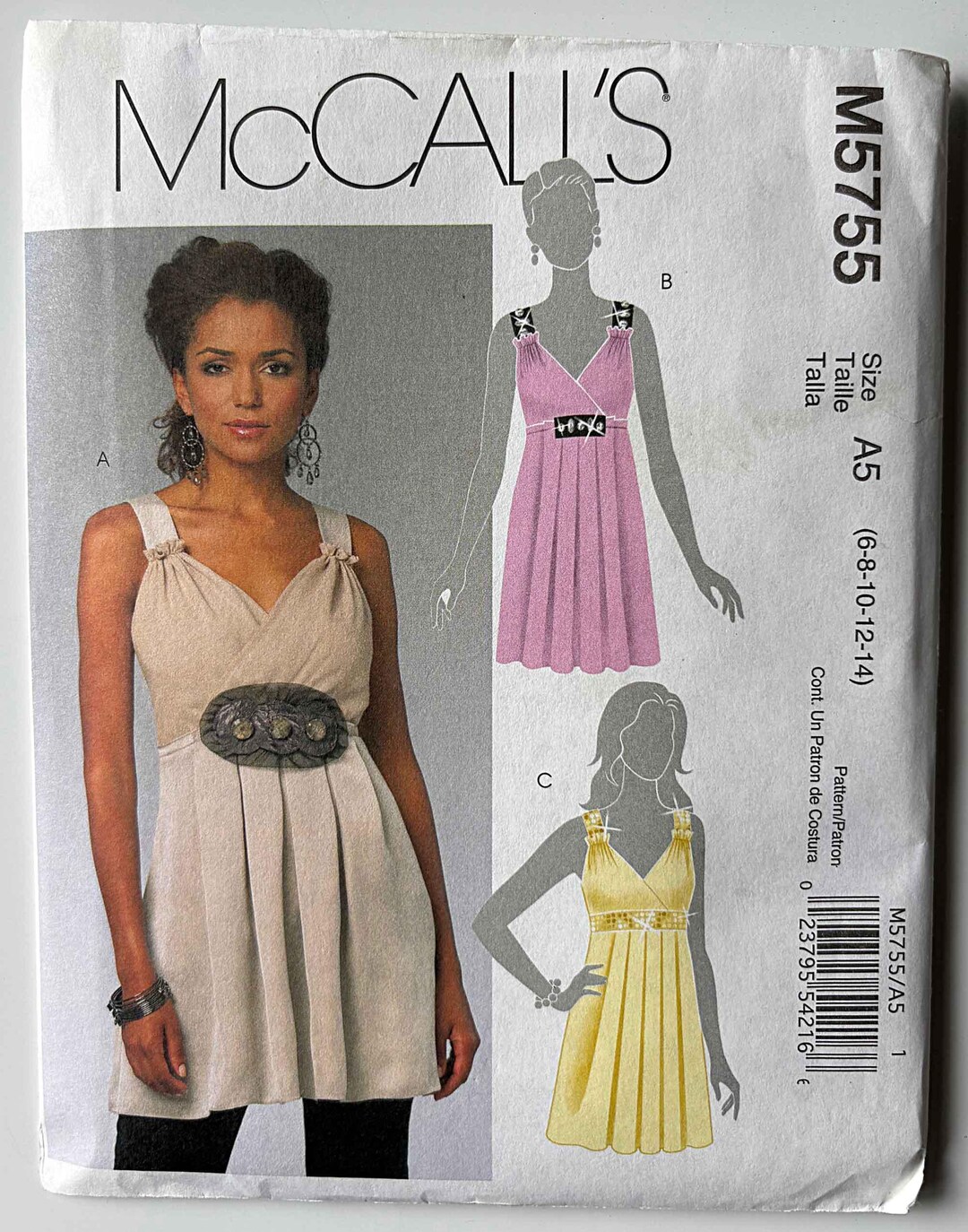 Misses' Sleeveless Tunic Tops, Empire Waist, Pleated, Optional Trim ...