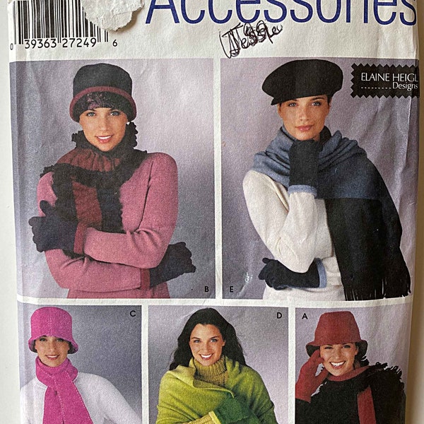 Elaine Heigl Misses' Accessories Hats, Scarves, Gloves, Winter Shawl Simplicity 5251 Sewing Pattern UNCUT Sizes S-M-L