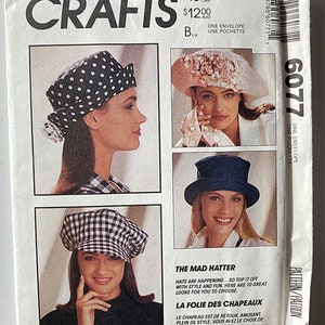 Vintage 90's Mad Hatter Misses' Hats, Tie, Baseball Cap, Embellished, McCalls 6077 776  Sewing Pattern UC S-M-L, Accessories, Millinery