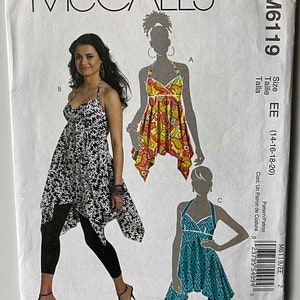 Misses&#39; Top & Tunics, Halter, Handkerchief Hem McCall&#39;s 6119 Sewing Pattern UNCUT Sizes 14-16-18-20 Summer, Sleeveless M6119